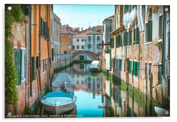 Narrow water canals in Venice. Acrylic by Cristi Croitoru
