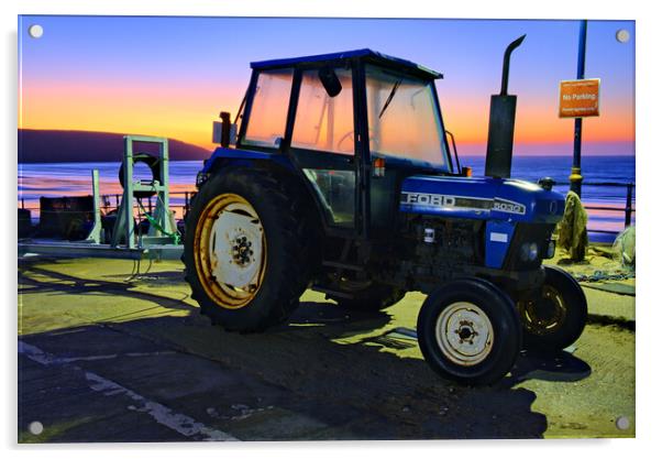Filey Tractor Sunrise Acrylic by Steve Smith