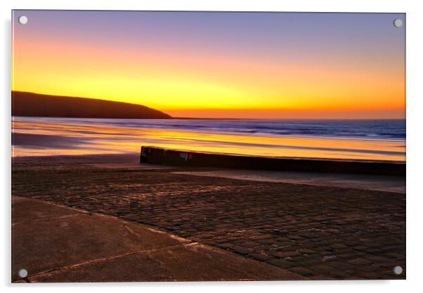 Filey Brigg Sunrise Acrylic by Steve Smith