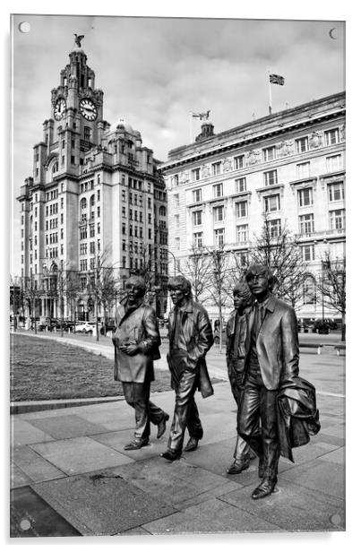 The Beatles Pier Head Liverpool Mono Acrylic by Steve Smith