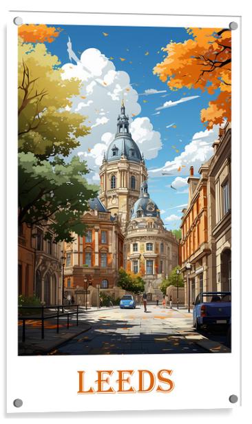 Leeds Travel Poster Acrylic by Steve Smith