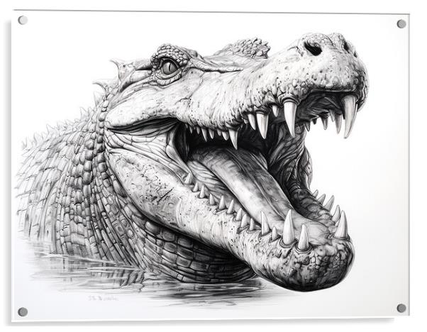 Saltwater Crocodile Drawing Acrylic by Steve Smith