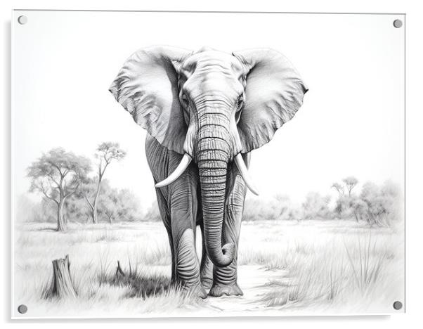 Bull Elephant Drawing Acrylic by Steve Smith
