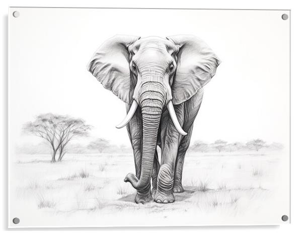 Bull Elephant Drawing Acrylic by Steve Smith
