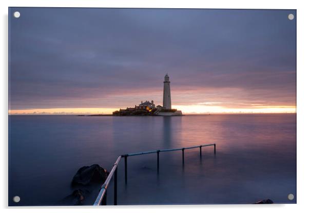 St Marys Lighthouse Sunrise Acrylic by Steve Smith