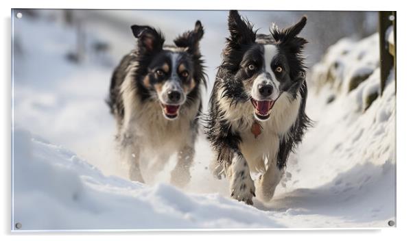 Border Collies In Winter Acrylic by Steve Smith