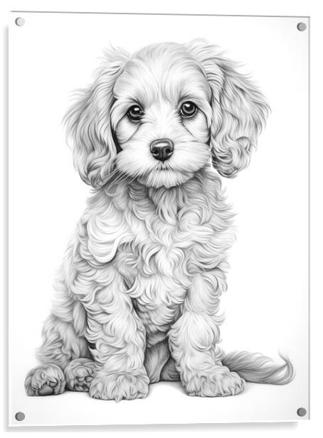 Pencil Drawing Cavapoo Acrylic by Steve Smith