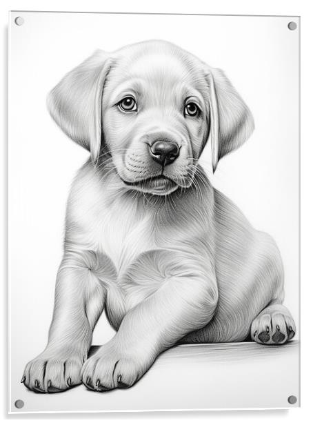 Pencil Drawing Golden Labrador Puppy Acrylic by Steve Smith