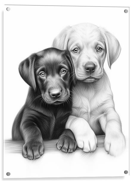Pencil Drawing Labrador Puppies Acrylic by Steve Smith