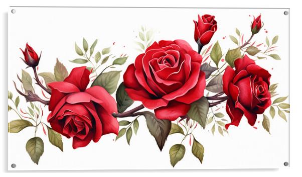 Watercolour Red Roses Acrylic by Steve Smith