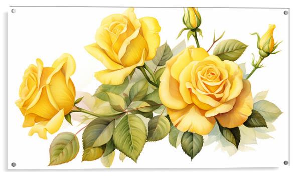 Watercolour Yellow Roses Acrylic by Steve Smith