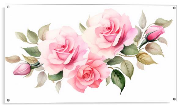 Watercolour Pink Roses Acrylic by Steve Smith