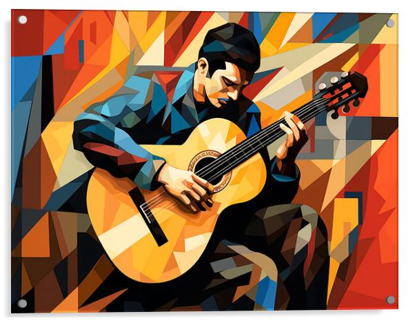 Spanish Guitar Player Cubism Acrylic by Steve Smith