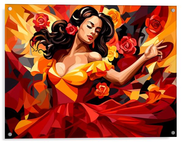 Spanish Flamenco Dancer Cubism Acrylic by Steve Smith