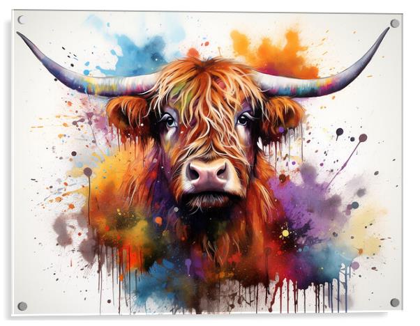 Highland Cow Colour Splash Acrylic by Steve Smith