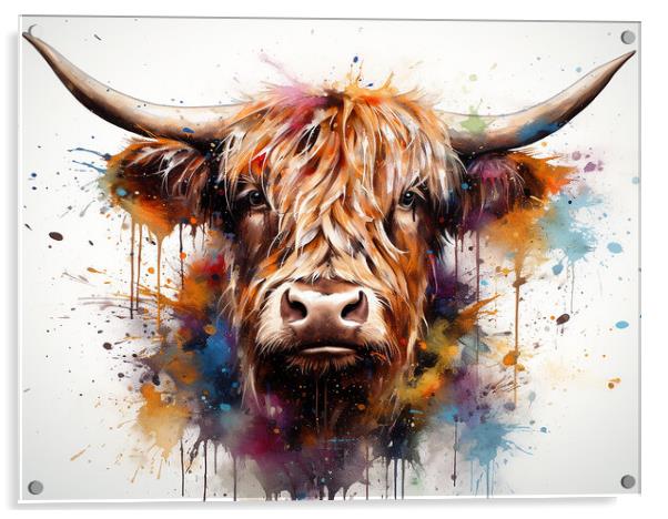 Highland Cow Colour Splash Acrylic by Steve Smith