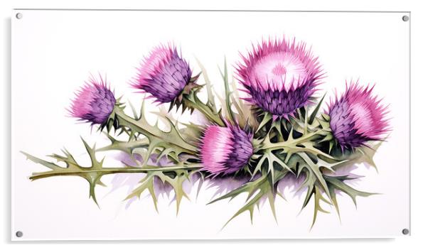 Watercolour Scottish Thistles Acrylic by Steve Smith