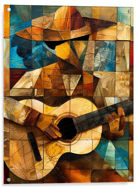 Spanish Guitarist Cubism Acrylic by Steve Smith
