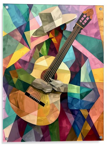 Spanish Guitarist Cubism Acrylic by Steve Smith