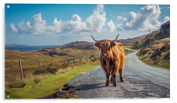 Isle Of Mull Highland Cow Acrylic by Steve Smith