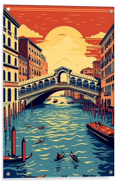 Vintage Travel Poster Venice Acrylic by Steve Smith