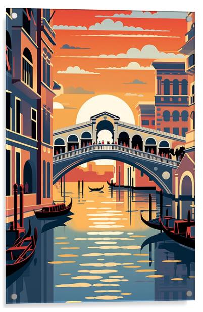 Vintage Travel Poster Venice Acrylic by Steve Smith