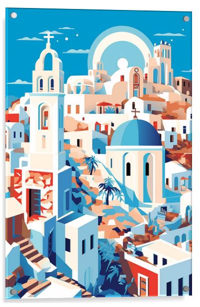 Vintage Travel Poster Santorini Acrylic by Steve Smith