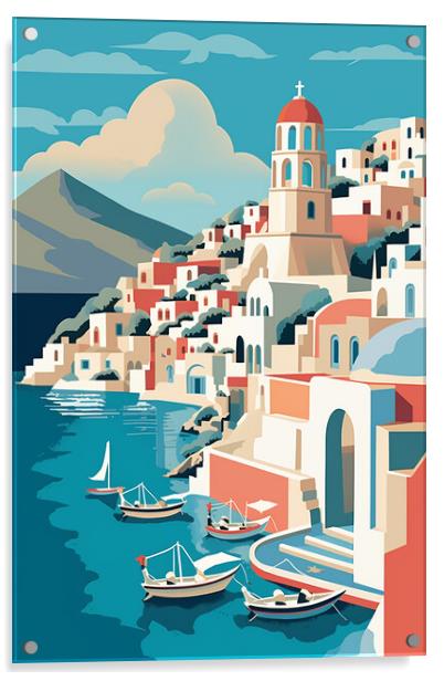 Vintage Travel Poster Santorini Acrylic by Steve Smith