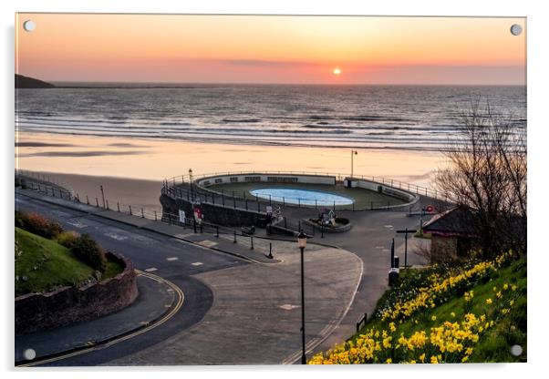 Golden Sunrise Over Filey Acrylic by Tim Hill