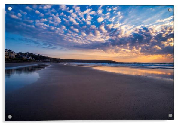 Cloudy sunrise over Filey Beach Acrylic by Tim Hill