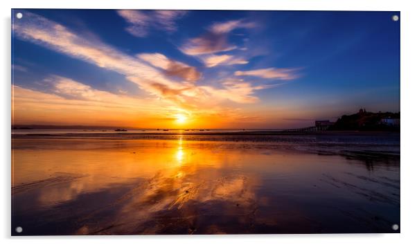 Tenby Beach Sunrise Reflections Acrylic by Tim Hill