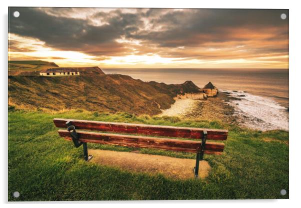 Memories of Thornwick Bay Bench Acrylic by Tim Hill