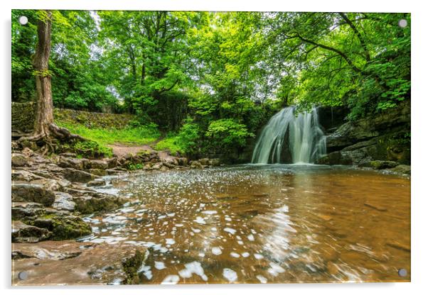 Janets Foss Waterfall Malham Acrylic by Tim Hill