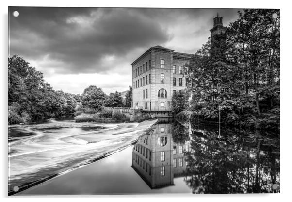 Moody Reflections at Salts Mill Weir Acrylic by Tim Hill