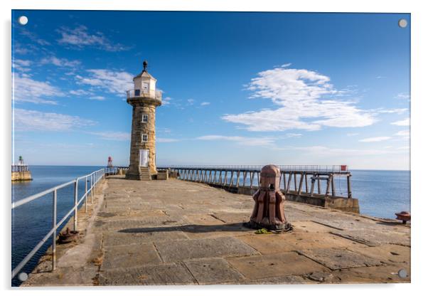 Guiding Light at Whitby Pier Acrylic by Tim Hill