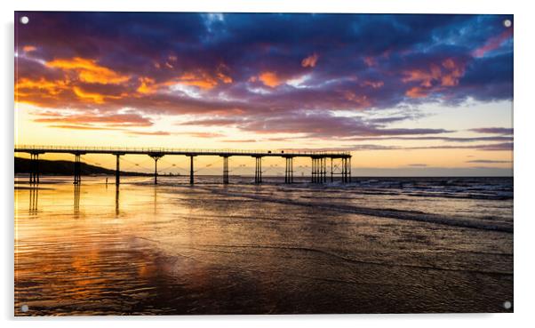 Saltburn Sunset Acrylic by Tim Hill