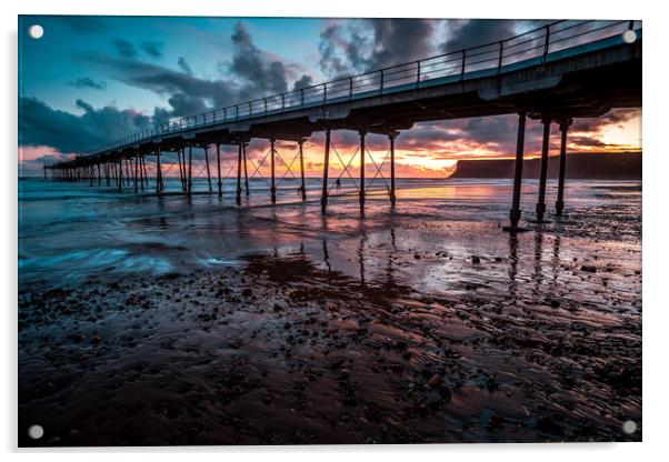 Saltburn pier sunrise Acrylic by Tim Hill