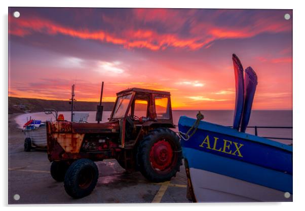 Filey Tractor at Sunrise Acrylic by Tim Hill