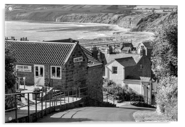 Robin Hoods Bay Black and White Acrylic by Tim Hill