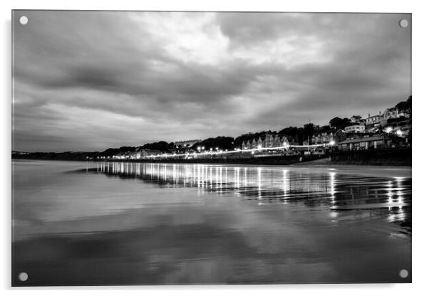 Filey Beach Black and White Acrylic by Tim Hill