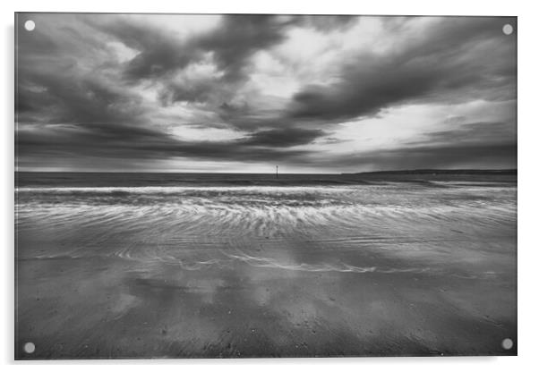 Filey Seascape Black and White Acrylic by Tim Hill