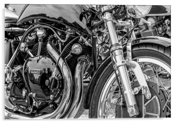 Vincent Motorcycle Black and White Acrylic by Tim Hill