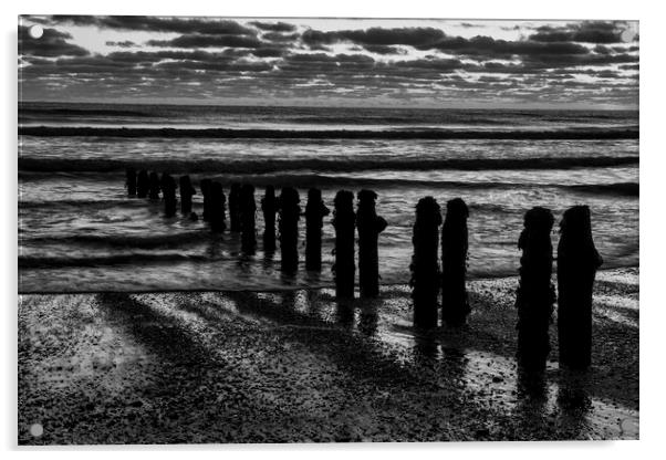 Sandsend Beach Black and White Acrylic by Tim Hill