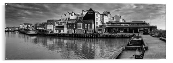 Bridlington Harbour Black and White Acrylic by Tim Hill
