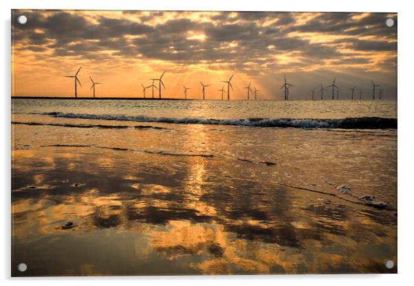 Golden Hour: Redcar Beach South Gare Acrylic by Tim Hill