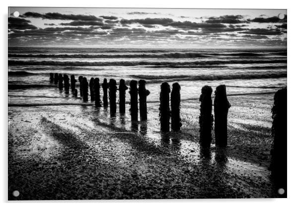 Sandsend Seascape Black and White Acrylic by Tim Hill
