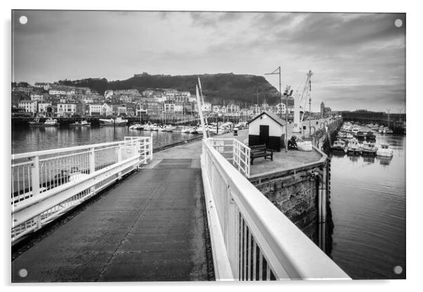 Scarborough Harbour Black and White Acrylic by Tim Hill