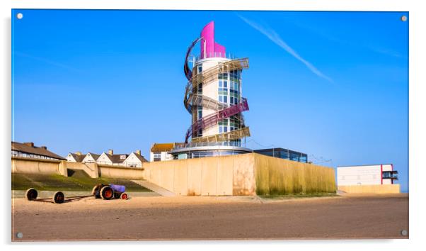 Redcar Beacon, Seafront, and Beach Acrylic by Tim Hill