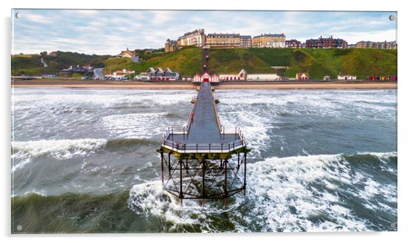 Saltburn Pier Waves: North Yorkshire Coast Acrylic by Tim Hill