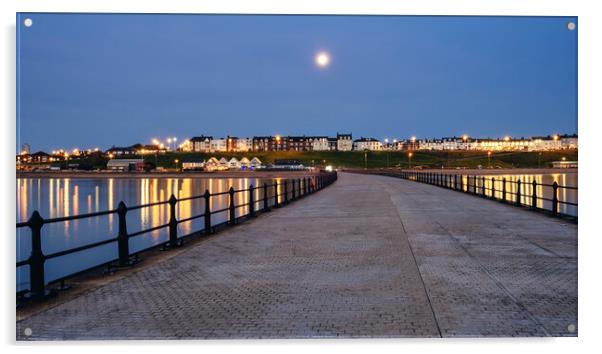 Moonset over Roker Seafront: Sunderland Acrylic by Tim Hill